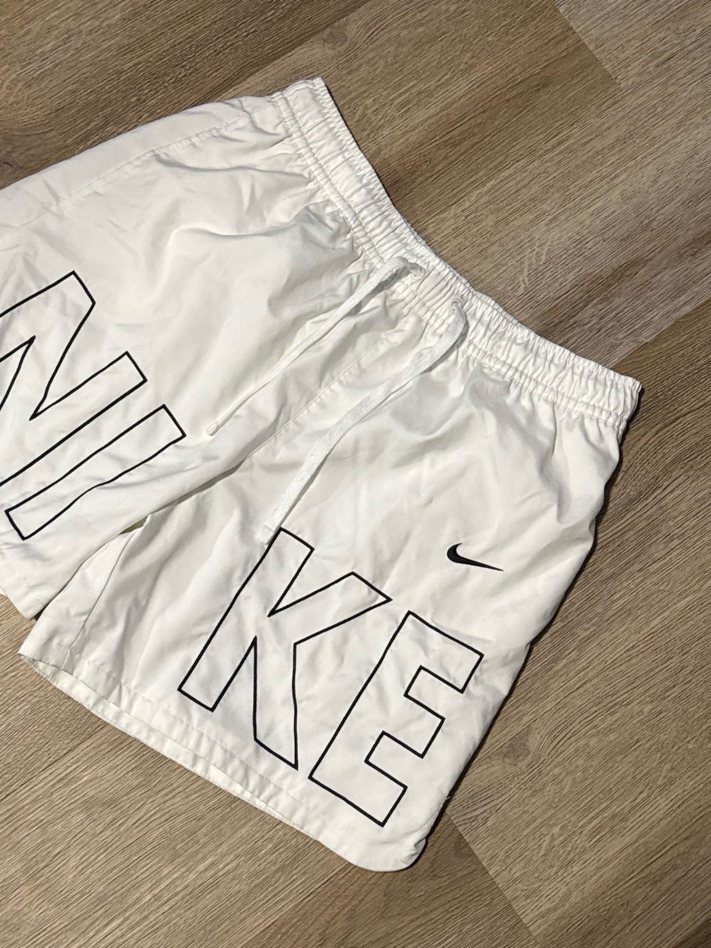 Nike White Kids Shorts with Black Outline Logo - Picture 2 of 4